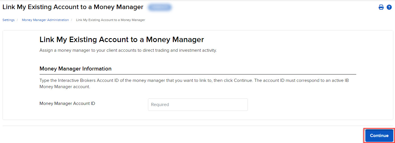 The link my existing account to a money manager panel in advisor portal. 